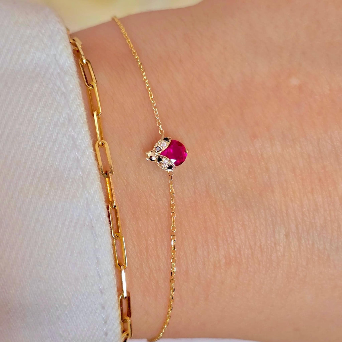 14k Gold Ladybug Bracelet: Ruby & Diamond Accent, Children's Jewelry