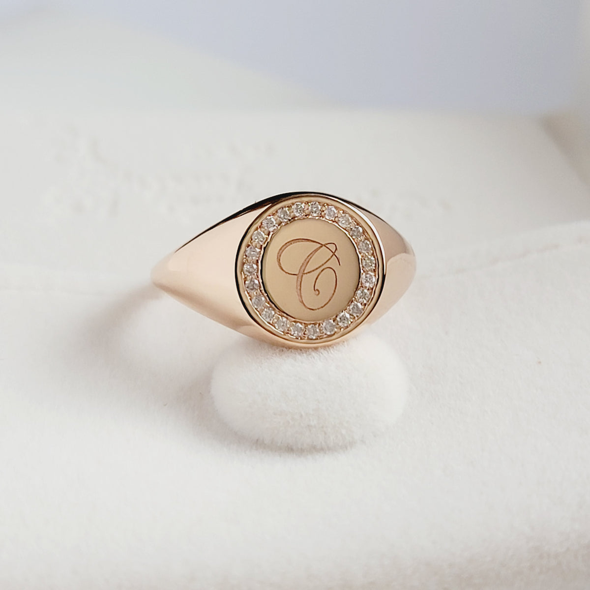 Personalized Diamond Signet Ring in 14k Solid Gold