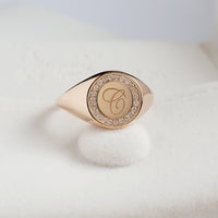 Personalized Diamond Signet Ring in 14k Solid Gold