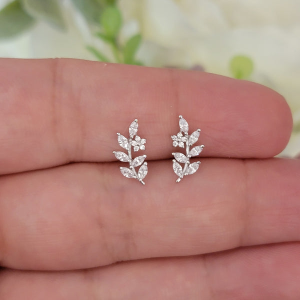 Trendy Leaf Diamond Earrings, Flower Earrings, Diamonds Earrings, Flower Stud Earrings, Women Earrings, Gold Studs, Diamond Studs, Earrings