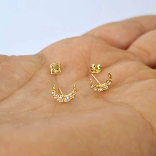 Diamond Crescent Stud Earrings