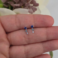 Solid Gold Gradient Blue Sapphire Stud Earrings, 14k Minimalist Earrings, Aquamarine and Blue Sapphire Studs, Blue Gemstone Stud Earrings