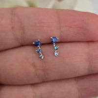 Solid Gold Gradient Blue Sapphire Stud Earrings, 14k Minimalist Earrings, Aquamarine and Blue Sapphire Studs, Blue Gemstone Stud Earrings