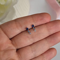 Solid Gold Gradient Blue Sapphire Stud Earrings, 14k Minimalist Earrings, Aquamarine and Blue Sapphire Studs, Blue Gemstone Stud Earrings