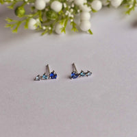 Solid Gold Gradient Blue Sapphire Stud Earrings, 14k Minimalist Earrings, Aquamarine and Blue Sapphire Studs, Blue Gemstone Stud Earrings