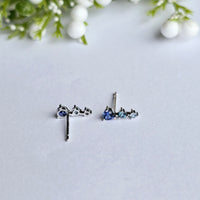 Solid Gold Gradient Blue Sapphire Stud Earrings, 14k Minimalist Earrings, Aquamarine and Blue Sapphire Studs, Blue Gemstone Stud Earrings
