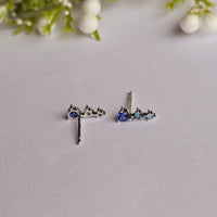 Solid Gold Gradient Blue Sapphire Stud Earrings, 14k Minimalist Earrings, Aquamarine and Blue Sapphire Studs, Blue Gemstone Stud Earrings