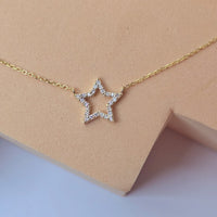 14k Solid Gold Star Diamond Necklace, Small Star Charm, Dainty Gold Necklace, Natural Diamond Necklace, diamond Star Pendant, White, Rose