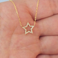 14k Solid Gold Star Diamond Necklace, Small Star Charm, Dainty Gold Necklace, Natural Diamond Necklace, diamond Star Pendant, White, Rose