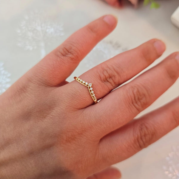 14k Gold Diamond Chevron Ring, Stackable Diamond V Ring, Half Eternity Curved Band Chevron Ring, Diamond Minimalist  Stacking Nesting Band