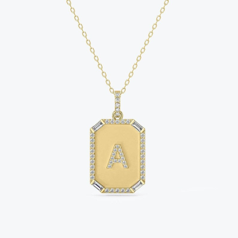 14K Yellow Gold & 0.26TCW Diamond Dog Tag Necklace
