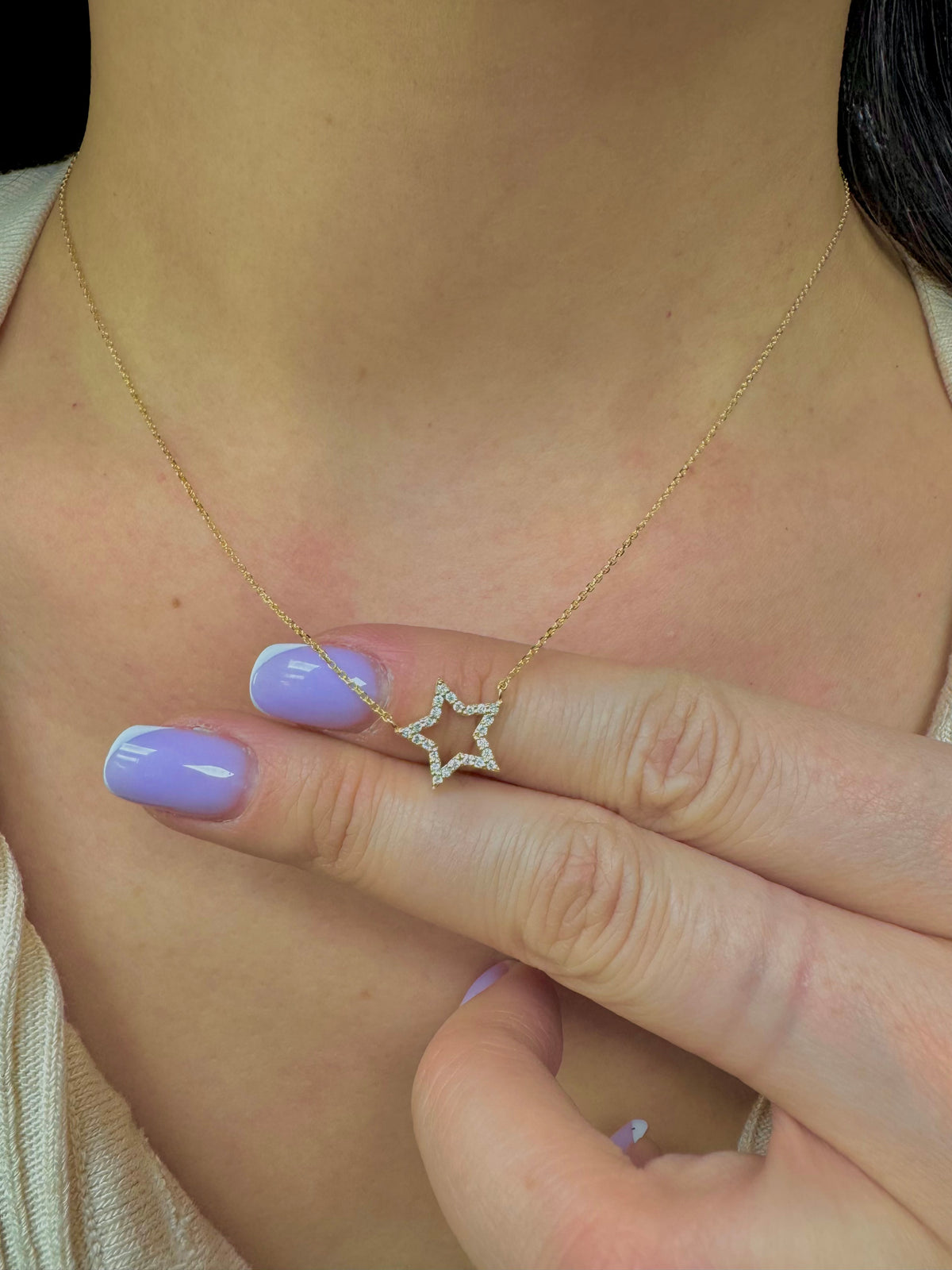 14k Solid Gold Star Diamond Necklace, Small Star Charm, Dainty Gold Necklace, Natural Diamond Necklace, diamond Star Pendant, White, Rose