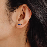 Curved Blue Sapphire Earrings, 14k Gold Studs, Blue Sapphire Studs, Ear Climber Earrings, Dainty Earrings, Minimalist Earrings, Curved Studs