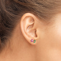 14K Gold Ruby and Diamond Flower Stud Earrings