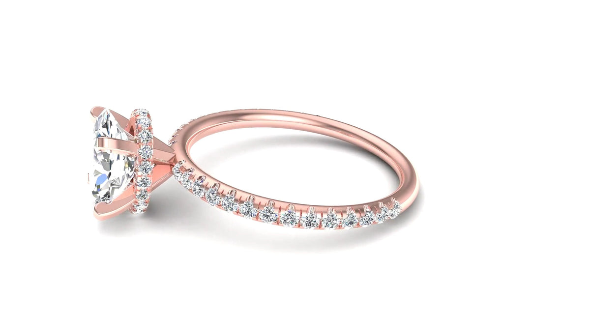1.5 Carat Oval Lab Grown Diamond Engagement Ring: 14k Gold Hidden Halo Pave Setting