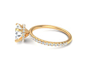 Oval lab grown diamond engagement ring with hidden pavé setting in solid 14K gold