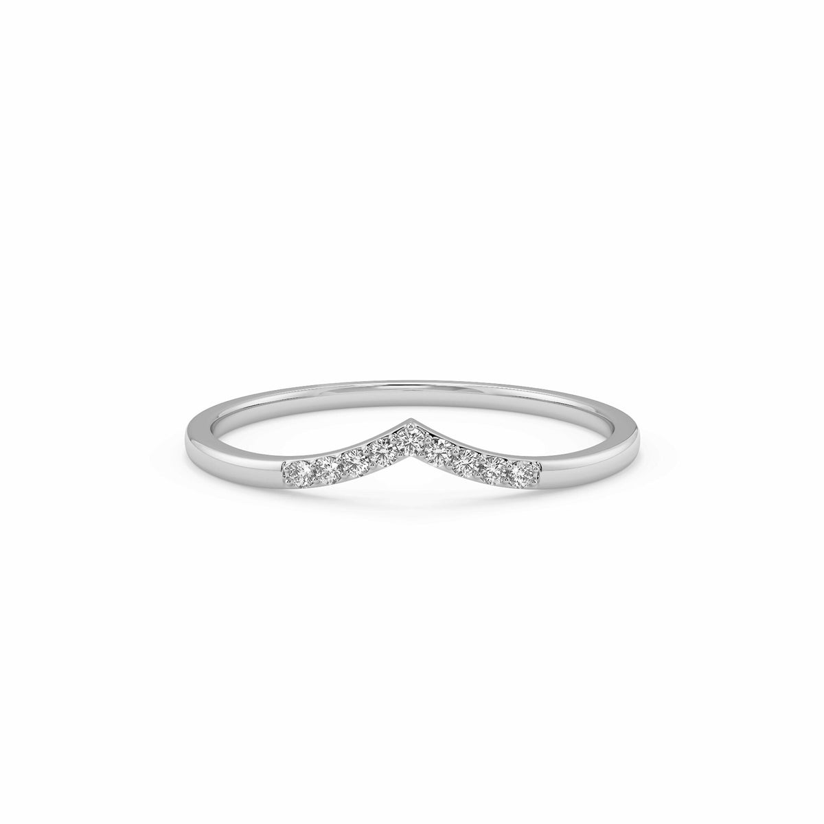 Curved Diamond Ring, Dainty Gold Ring for Women, 14 k Gold Diamond Wedding Band, V Shape Stacking Rose Gold Ring, Matching Band, Bridal Ring