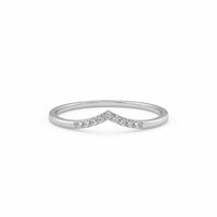 Curved Diamond Ring, Dainty Gold Ring for Women, 14 k Gold Diamond Wedding Band, V Shape Stacking Rose Gold Ring, Matching Band, Bridal Ring
