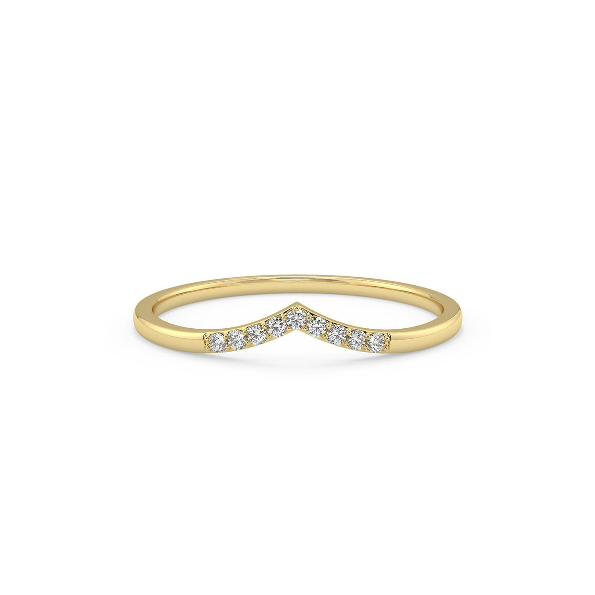 Curved Diamond Ring, Dainty Gold Ring for Women, 14 k Gold Diamond Wedding Band, V Shape Stacking Rose Gold Ring, Matching Band, Bridal Ring