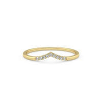 Curved Diamond Ring, Dainty Gold Ring for Women, 14 k Gold Diamond Wedding Band, V Shape Stacking Rose Gold Ring, Matching Band, Bridal Ring