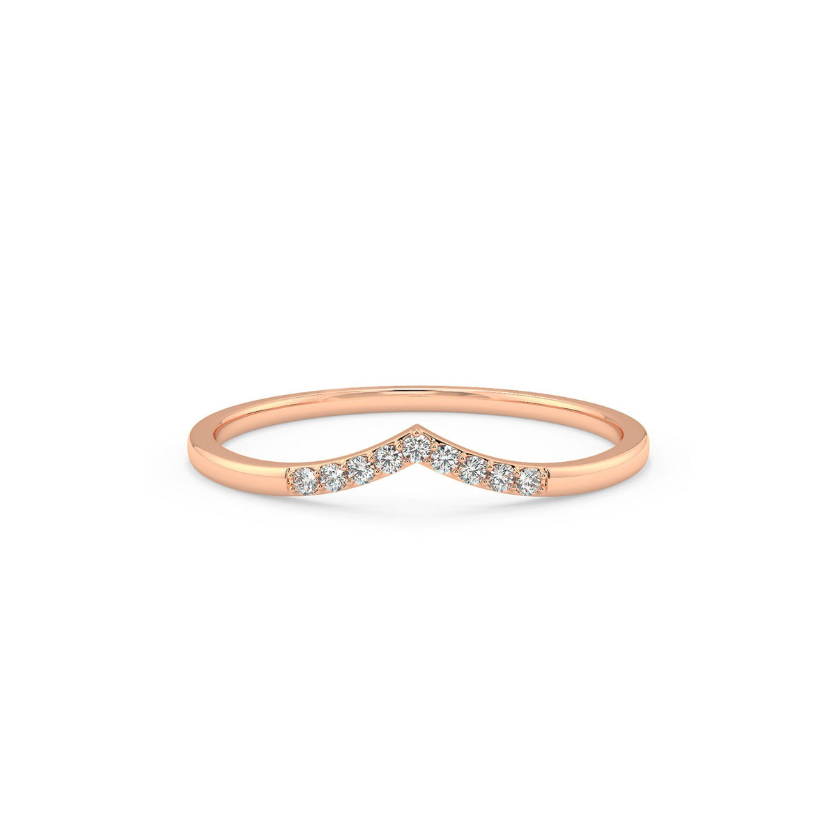 Curved Diamond Ring, Dainty Gold Ring for Women, 14 k Gold Diamond Wedding Band, V Shape Stacking Rose Gold Ring, Matching Band, Bridal Ring
