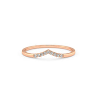 Curved Diamond Ring, Dainty Gold Ring for Women, 14 k Gold Diamond Wedding Band, V Shape Stacking Rose Gold Ring, Matching Band, Bridal Ring