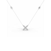 14k Solid Gold Marquise Diamond Flower Necklace, Bridal Pendant