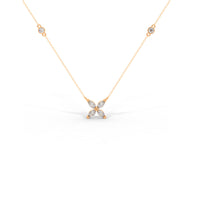 14k Solid Gold Marquise Diamond Flower Necklace, Bridal Pendant