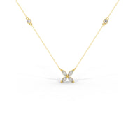 14k Solid Gold Marquise Diamond Flower Necklace, Bridal Pendant