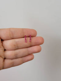 Curved Ruby Earrings, 14k Gold Studs, Ruby Studs, Ear Climber Earrings, Dainty Earrings, Minimalist Earrings, Ear Sweeps