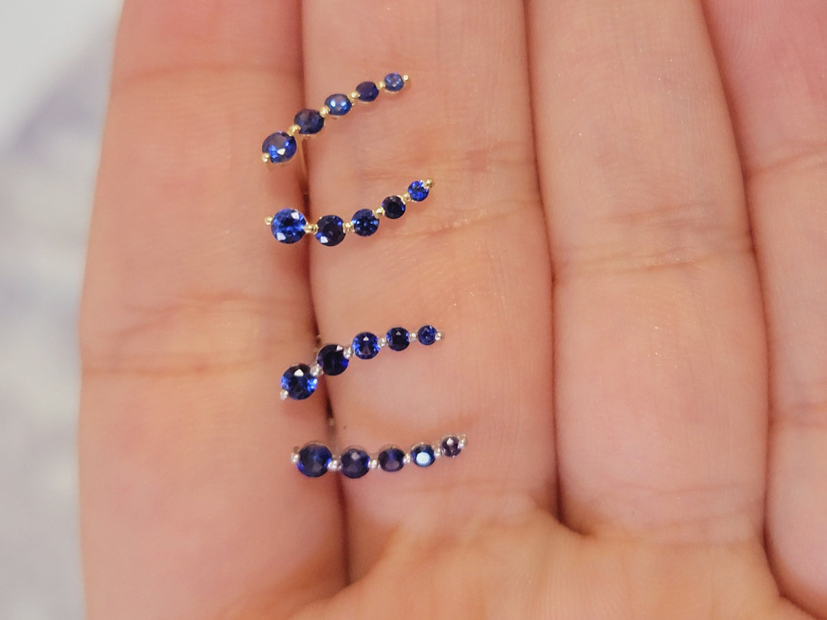 Curved Blue Sapphire Earrings, 14k Gold Studs, Blue Sapphire Studs, Ear Climber Earrings, Dainty Earrings, Minimalist Earrings, Curved Studs