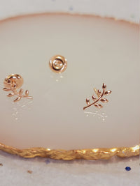 14k Gold Leaf studs, Leaf Branch Earrings, Olive Leaf Women Earrings in 14k Solid Gold