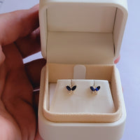14k Solid Gold Sapphire Earrings, Diamond Minimalist Studs, Diamond Butterfly Studs, Personalized Gift