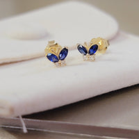 14k Solid Gold Sapphire Earrings, Diamond Minimalist Studs, Diamond Butterfly Studs, Personalized Gift