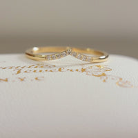 Curved Diamond Ring, Dainty Gold Ring for Women, 14 k Gold Diamond Wedding Band, V Shape Stacking Rose Gold Ring, Matching Band, Bridal Ring