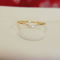 Curved Diamond Ring, Dainty Gold Ring for Women, 14 k Gold Diamond Wedding Band, V Shape Stacking Rose Gold Ring, Matching Band, Bridal Ring