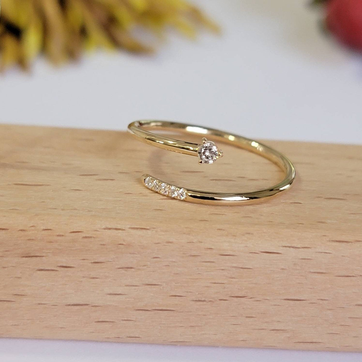 14k Solid Gold Spiral Diamond Ring, Diamond Wrap Ring, Spiral Ring, Dainty Diamond Ring, Minimalist Ring, Handmade Jewelry