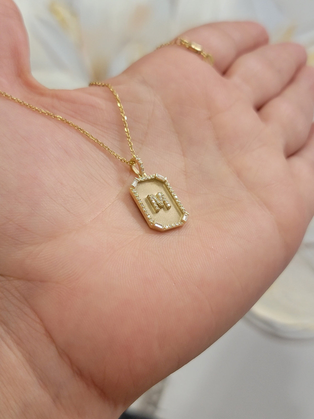 14K Yellow Gold & 0.26TCW Diamond Dog Tag Necklace
