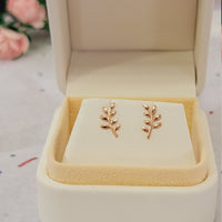 14k Gold Leaf studs, Leaf Branch Earrings, Olive Leaf Women Earrings in 14k Solid Gold
