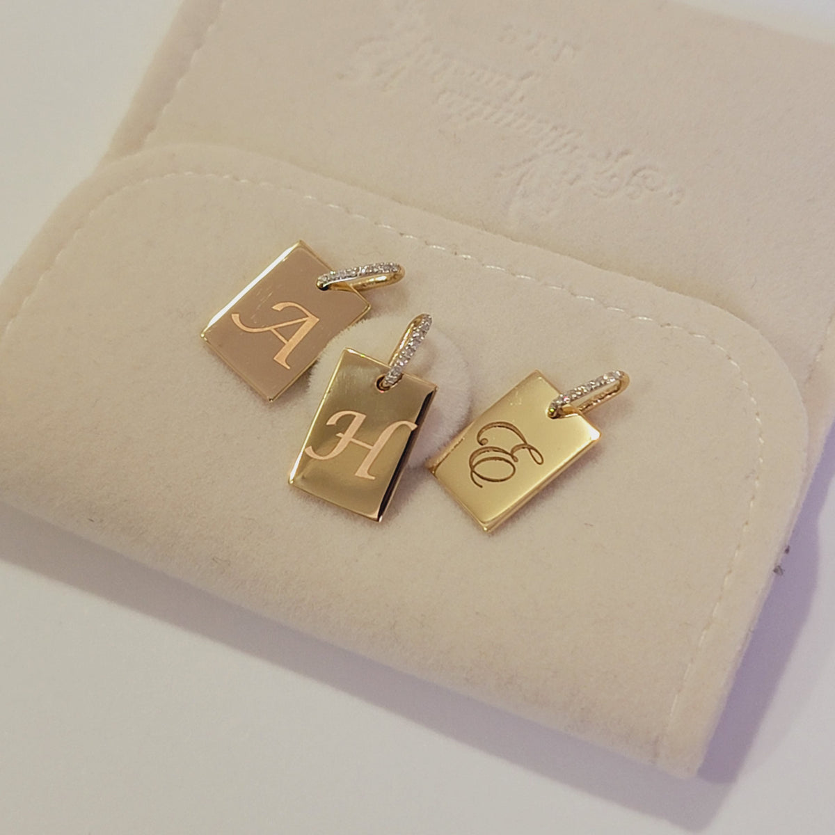 Solid Gold Dog Tag Charm, Diamond Initial Necklace, Engraved Pendant, Dog Tag Necklace, Personalized Jewelry, Simple Monogram Necklace Gold