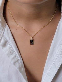Solid Gold Dog Tag Charm, Diamond Initial Necklace, Engraved Pendant, Dog Tag Necklace, Personalized Jewelry, Simple Monogram Necklace Gold