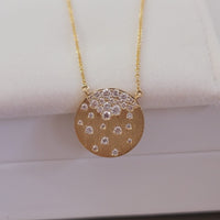 Diamond Circle Disc Necklace in 14k Solid Gold, Round Shaped Multi Stone Anniversary Pendant, Stackable Tiny Coin Jewelry, Wedding Chain Set