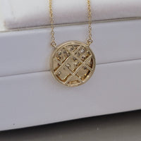 Diamond Circle Disc Necklace in 14k Solid Gold, Round Shaped Multi Stone Anniversary Pendant, Stackable Tiny Coin Jewelry, Wedding Chain Set