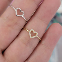 Diamond  Ring, 14K Solid Gold Open Heart Ring, Natural Diamond Band, Promise Ring,  Minimalist Gold Ring, 14k Promise Ring, White, Anika