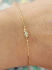 14K Gold Dainty Diamond Baguette Bracelet, One Diamond Bracelet, Minimalist Bracelet, Diamond Baguette Bracelet