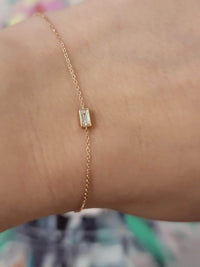 14K Gold Dainty Diamond Baguette Bracelet, One Diamond Bracelet, Minimalist Bracelet, Diamond Baguette Bracelet