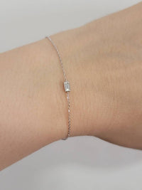 14K Gold Dainty Diamond Baguette Bracelet, One Diamond Bracelet, Minimalist Bracelet, Diamond Baguette Bracelet