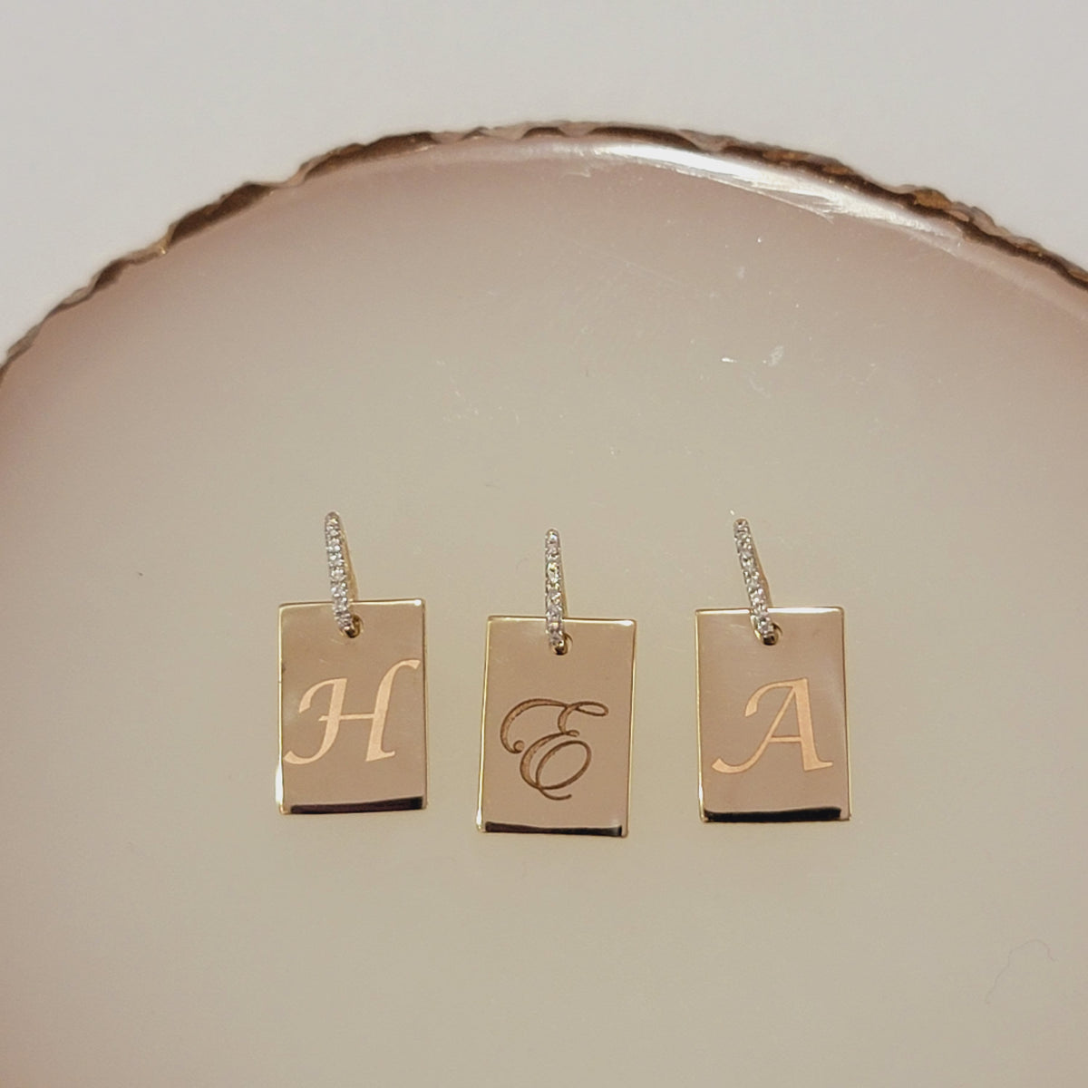 Solid Gold Dog Tag Charm, Diamond Initial Necklace, Engraved Pendant, Dog Tag Necklace, Personalized Jewelry, Simple Monogram Necklace Gold