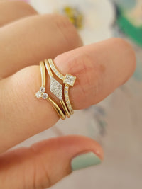 Diamond Ring, 14K Solid Gold Band, Handmade Bridal Rose Jewelry Gift,  White Rhombus Wedding Ring, Stacking Ring, Geometric Design  Ring