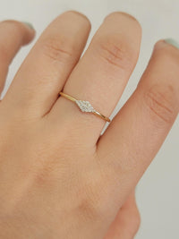 Diamond Ring, 14K Solid Gold Band, Handmade Bridal Rose Jewelry Gift,  White Rhombus Wedding Ring, Stacking Ring, Geometric Design  Ring